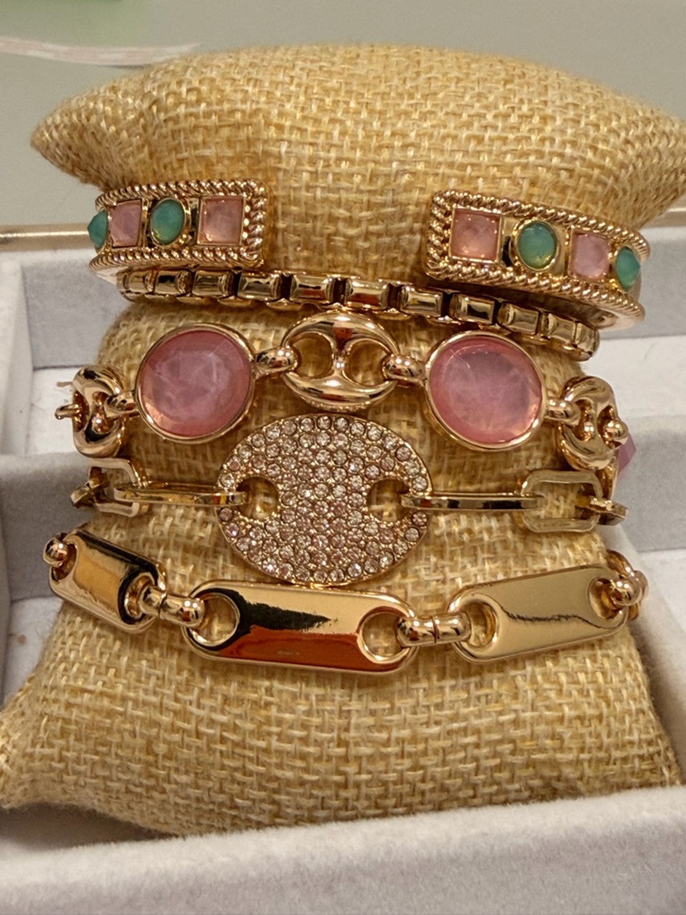 Bomb Party NWOT! Gold-Tone Women's Bracelet Stack with Pink and Turquoise - Picture 3 of 10